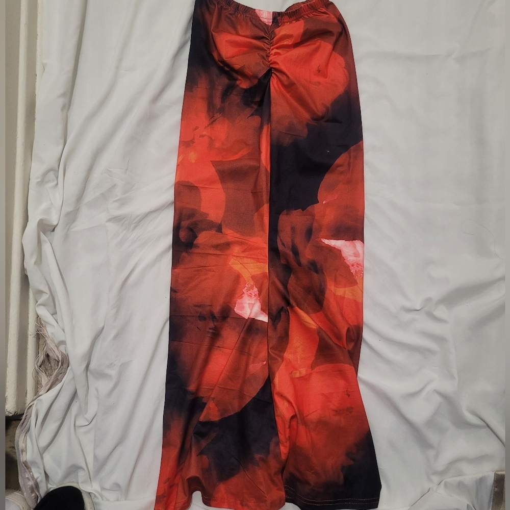 Red and Black Floral Maxi Skirt
